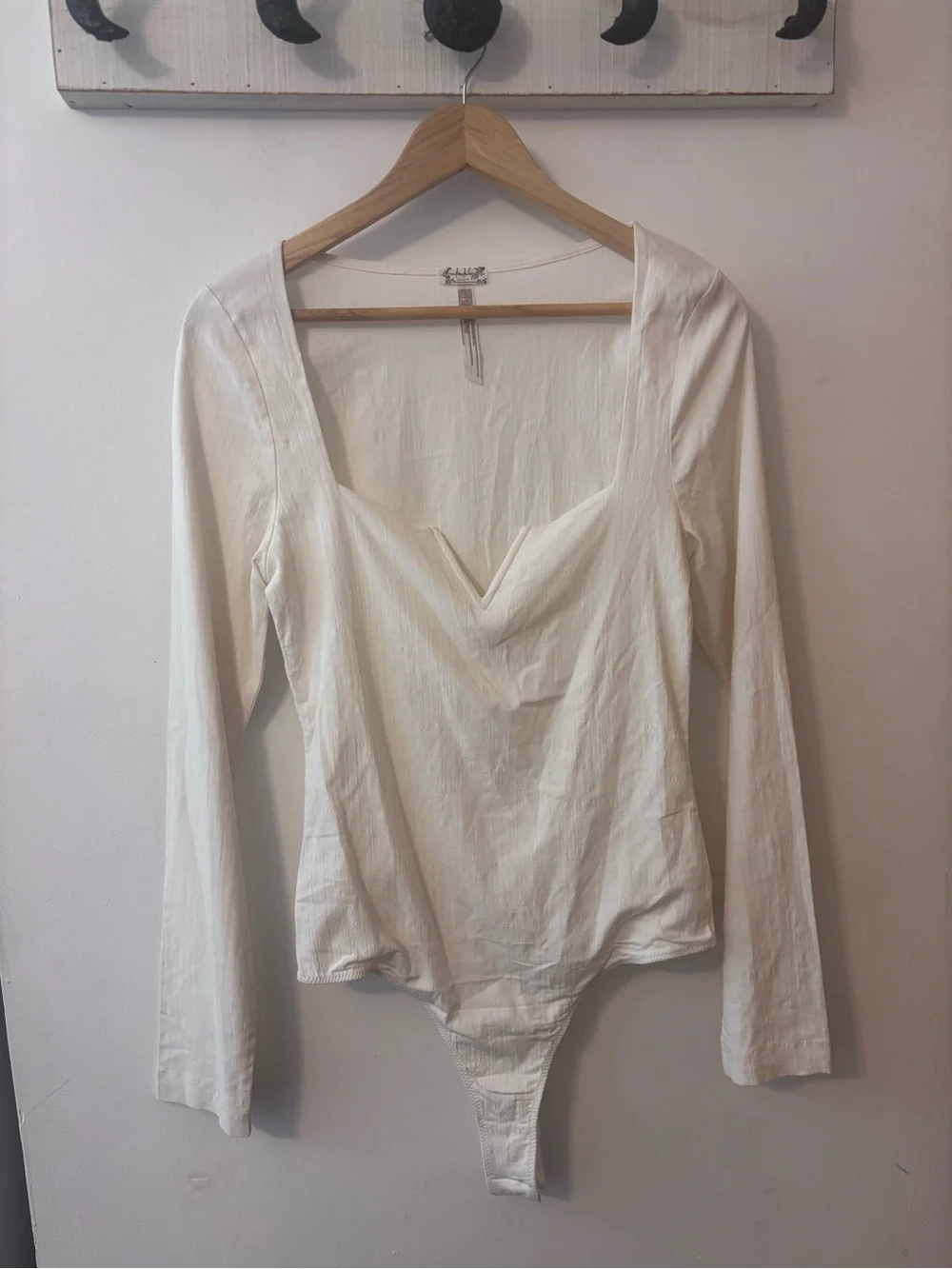 NWOT Free People Zoe Ivory Notch-Neck Long Sleeve Bodysuit